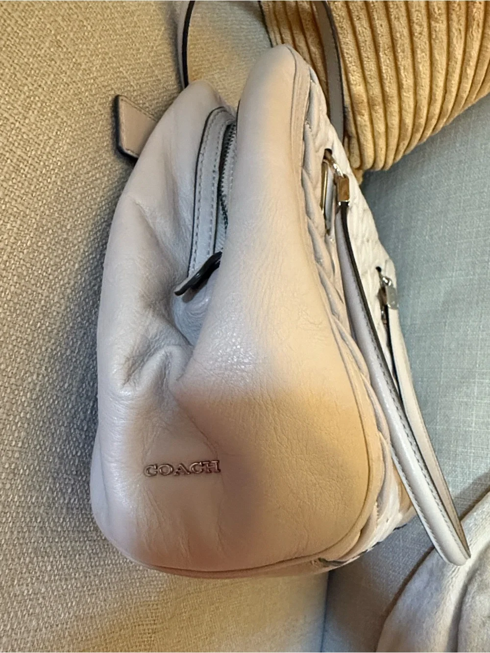 Coach Madison Gathered Quilted Leather Satchel in Cream